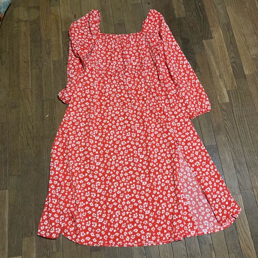 Long red floral dress womens size 2xl